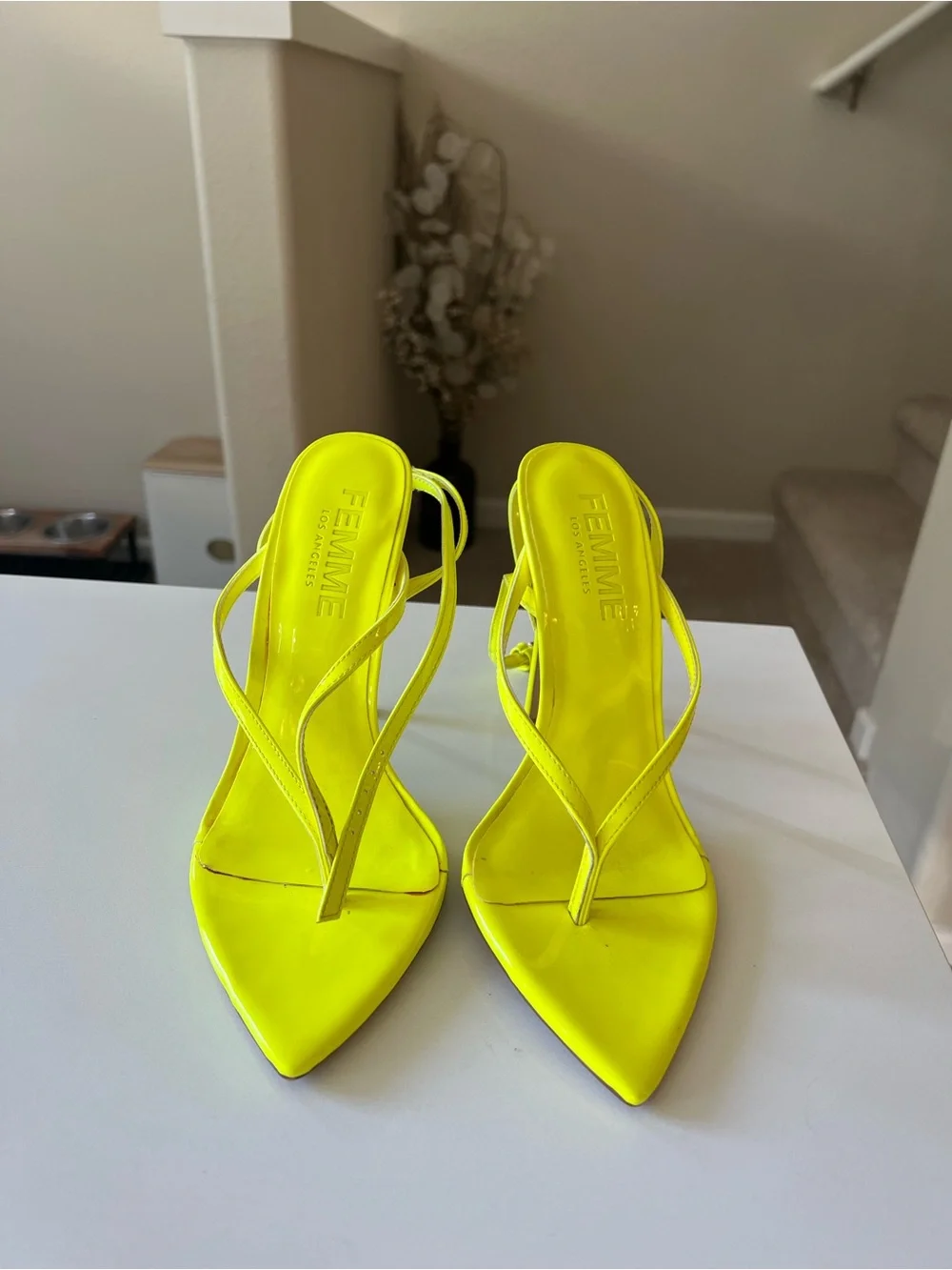 Neon Yellow Strappy Stiletto Heels - Women Shoes